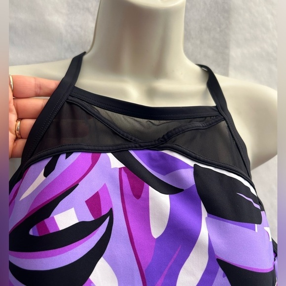 Gerry Weber razor back tankini swim top in multi purple & black Sz-XL. W15 - Picture 4 of 8